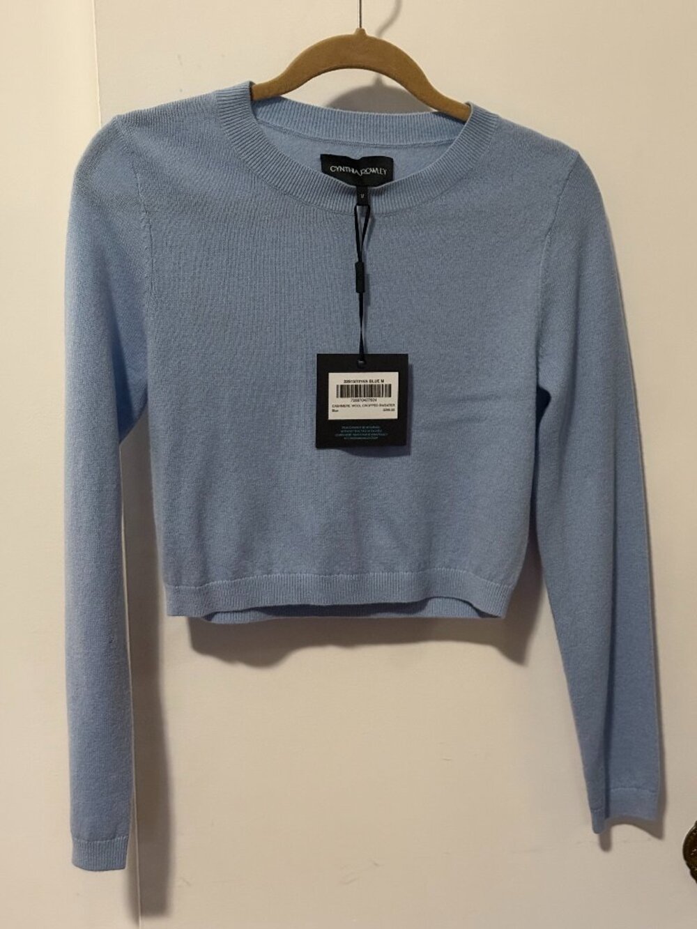 Blue Cashmere Cropped Crewneck Sweater